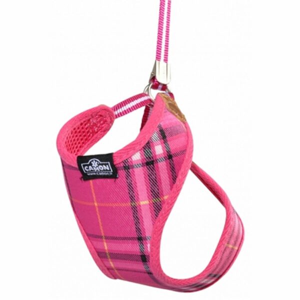 Pettorina Tartan con Guinzaglio Camon Rosa