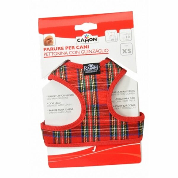 Pettorina Tartan con Guinzaglio Camon Rossa Confezionata