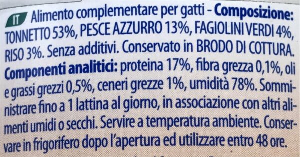 LifeCat Naturale Tonnetto Pesce Azzurro e Verdure Etichetta